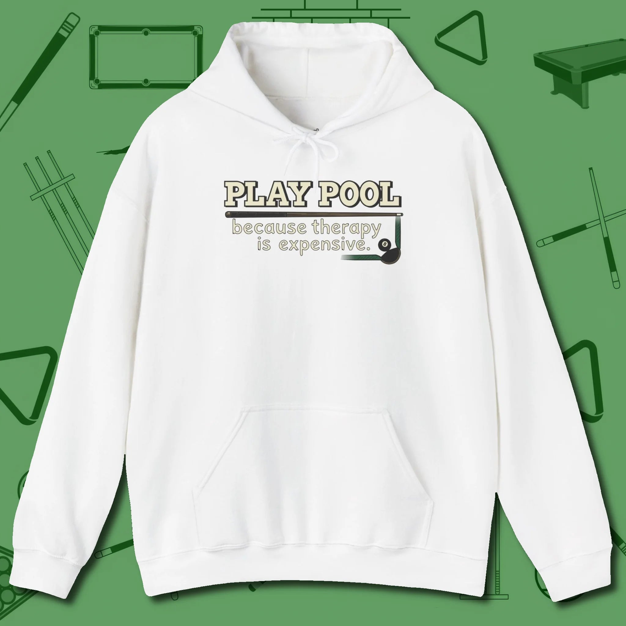 Play Therapy Hoodie, front view, in White strike fear with swagger and precision