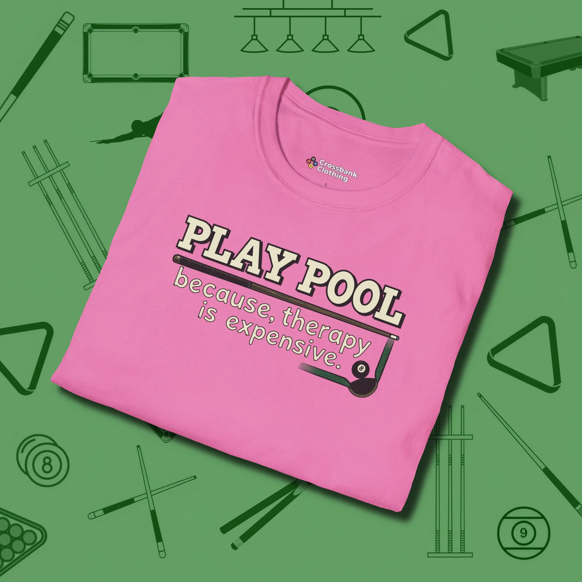 Play Therapy T-Shirt, folded view, in Azalea an extension of your pool persona