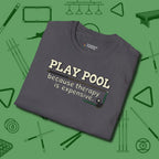 Play Therapy T-Shirt, folded view, in Charcoal break, run out, turn heads — repeat