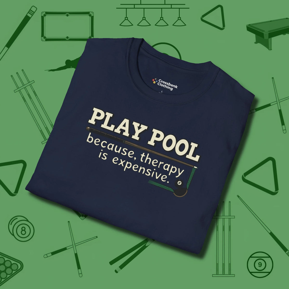 Play Therapy T-Shirt, folded view, in Navy what champions wear between racks