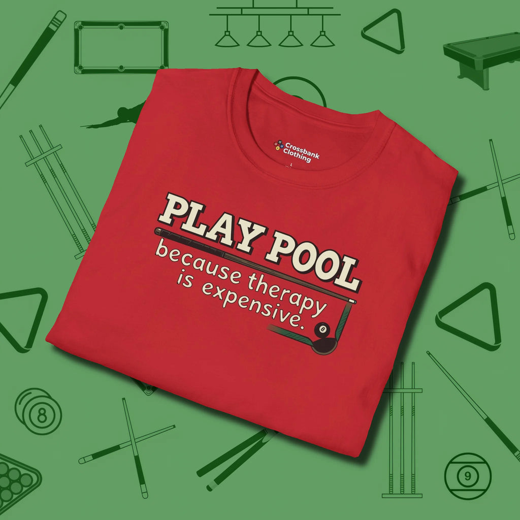 Play Therapy T-Shirt, folded view, in Red designed for dead stroke and deadpan looks