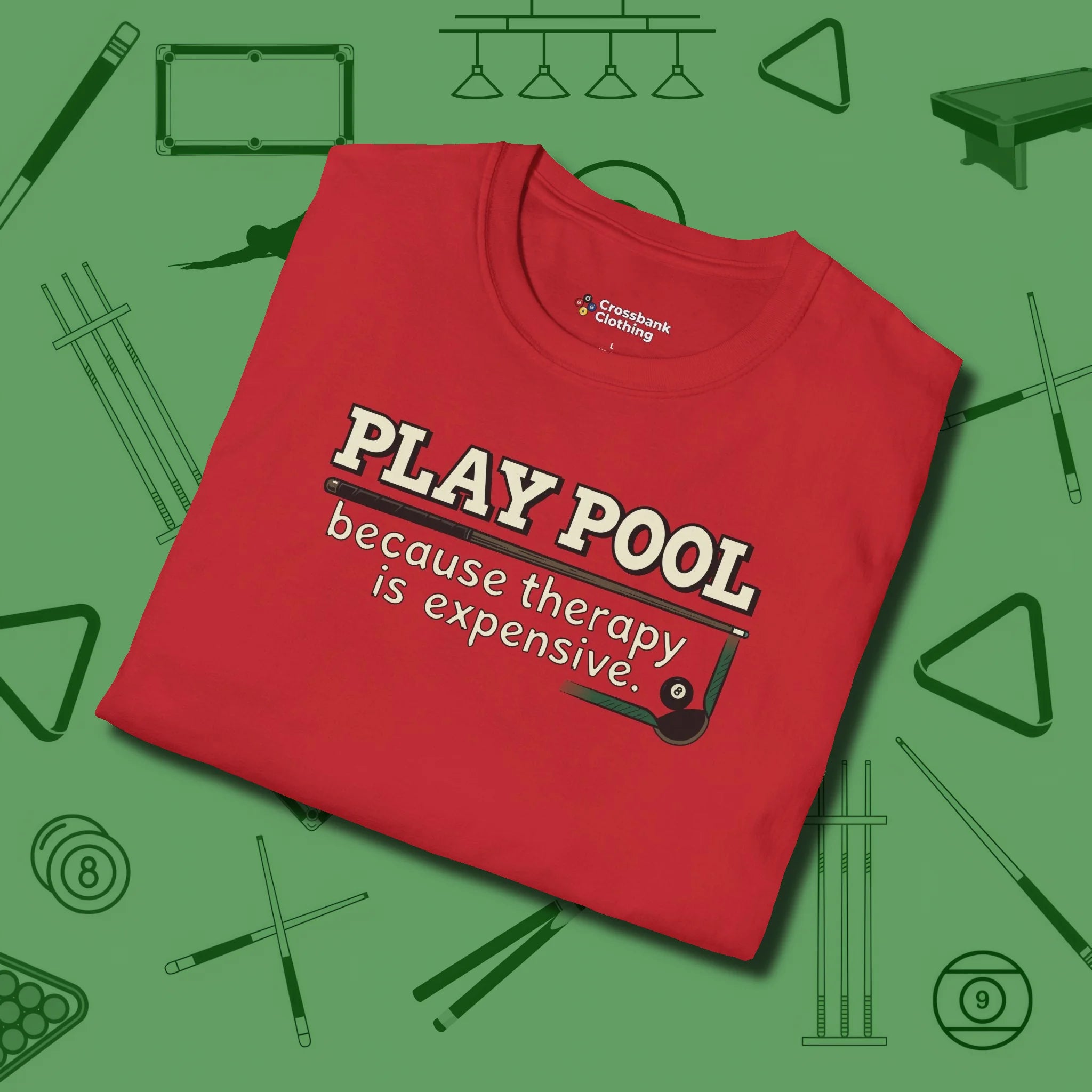 Play Therapy T-Shirt, folded view, in Red designed for dead stroke and deadpan looks