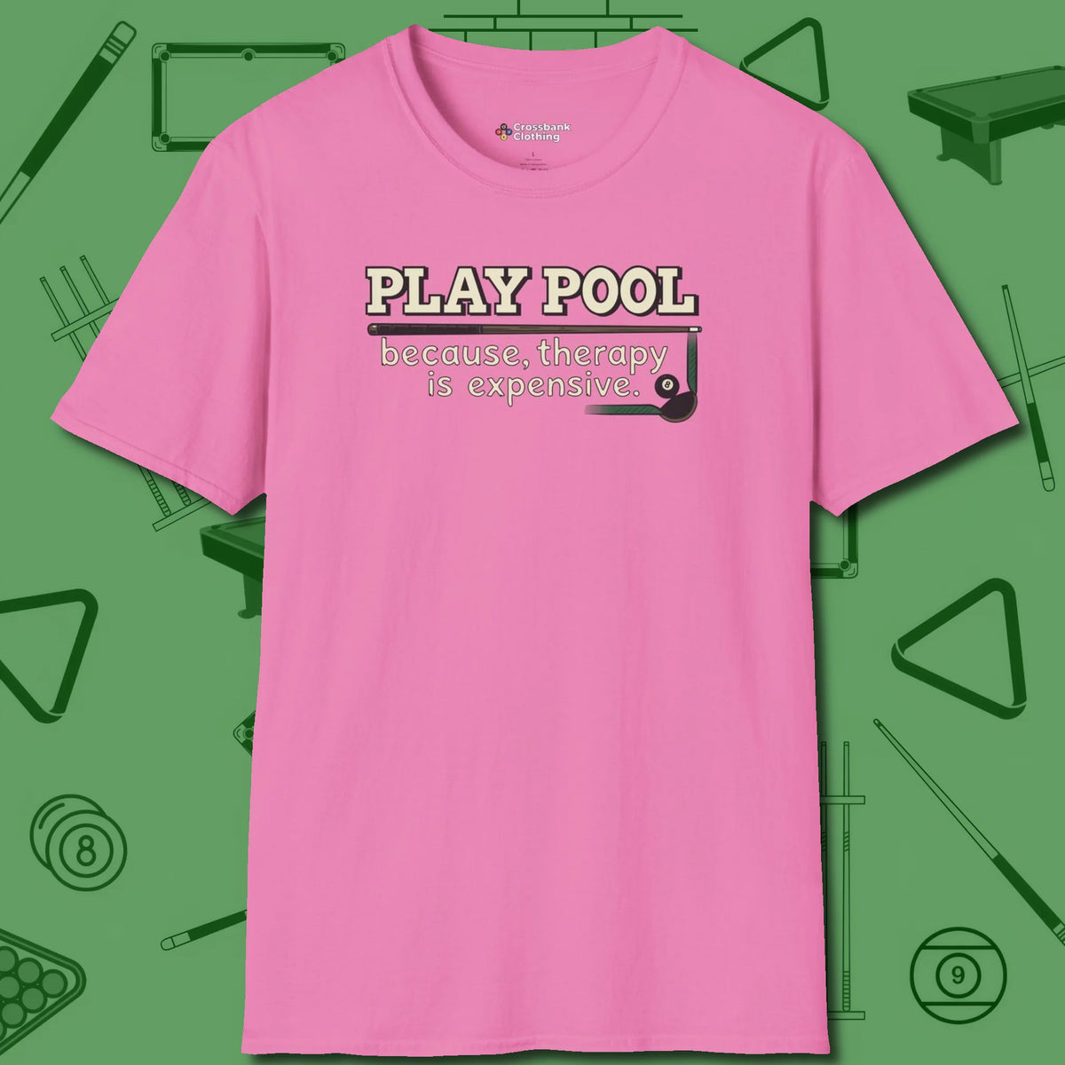 Play Therapy T-Shirt, front view, in Azalea the shirt that plays position