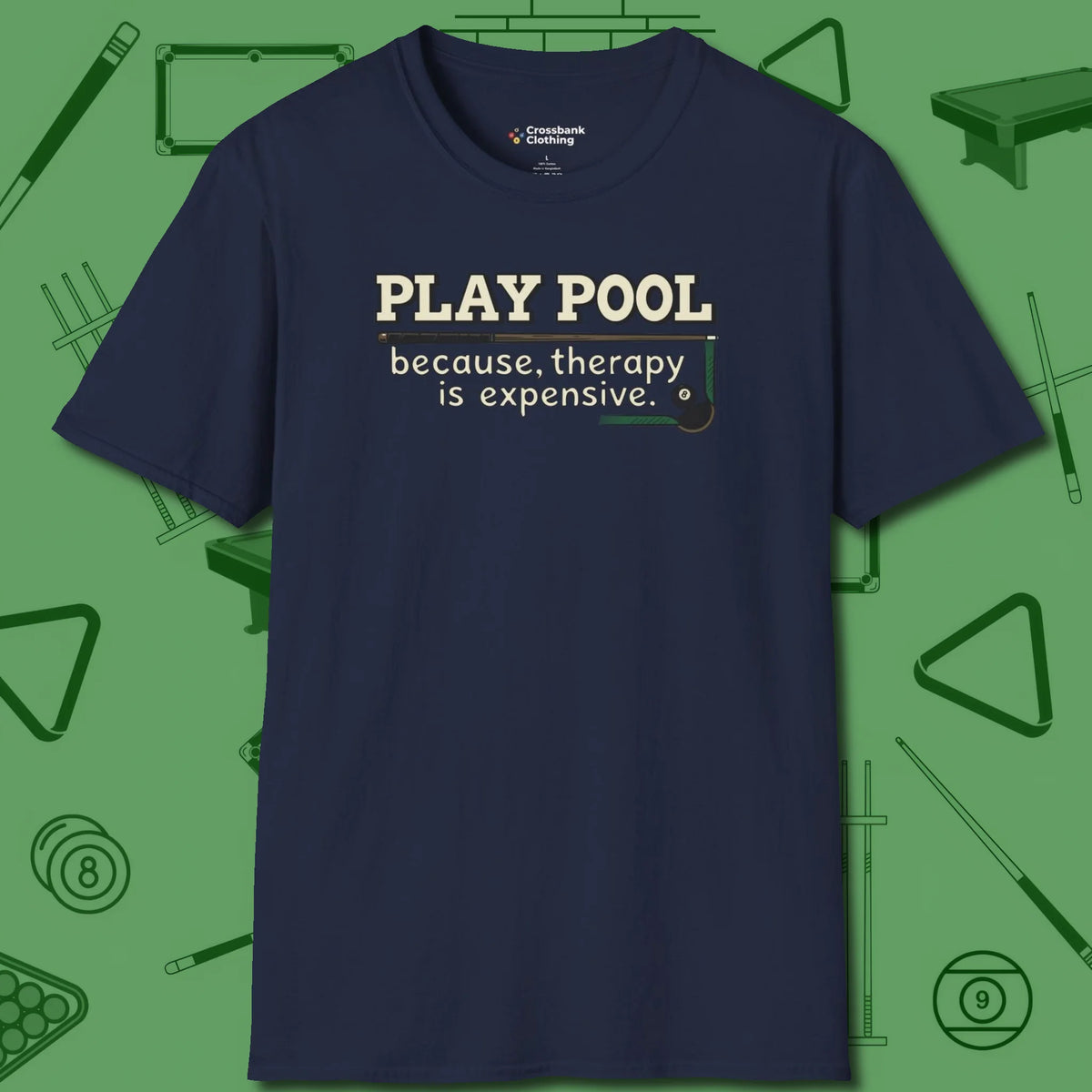 Play Therapy T-Shirt, front view, in Navy confidence stitched in every seam