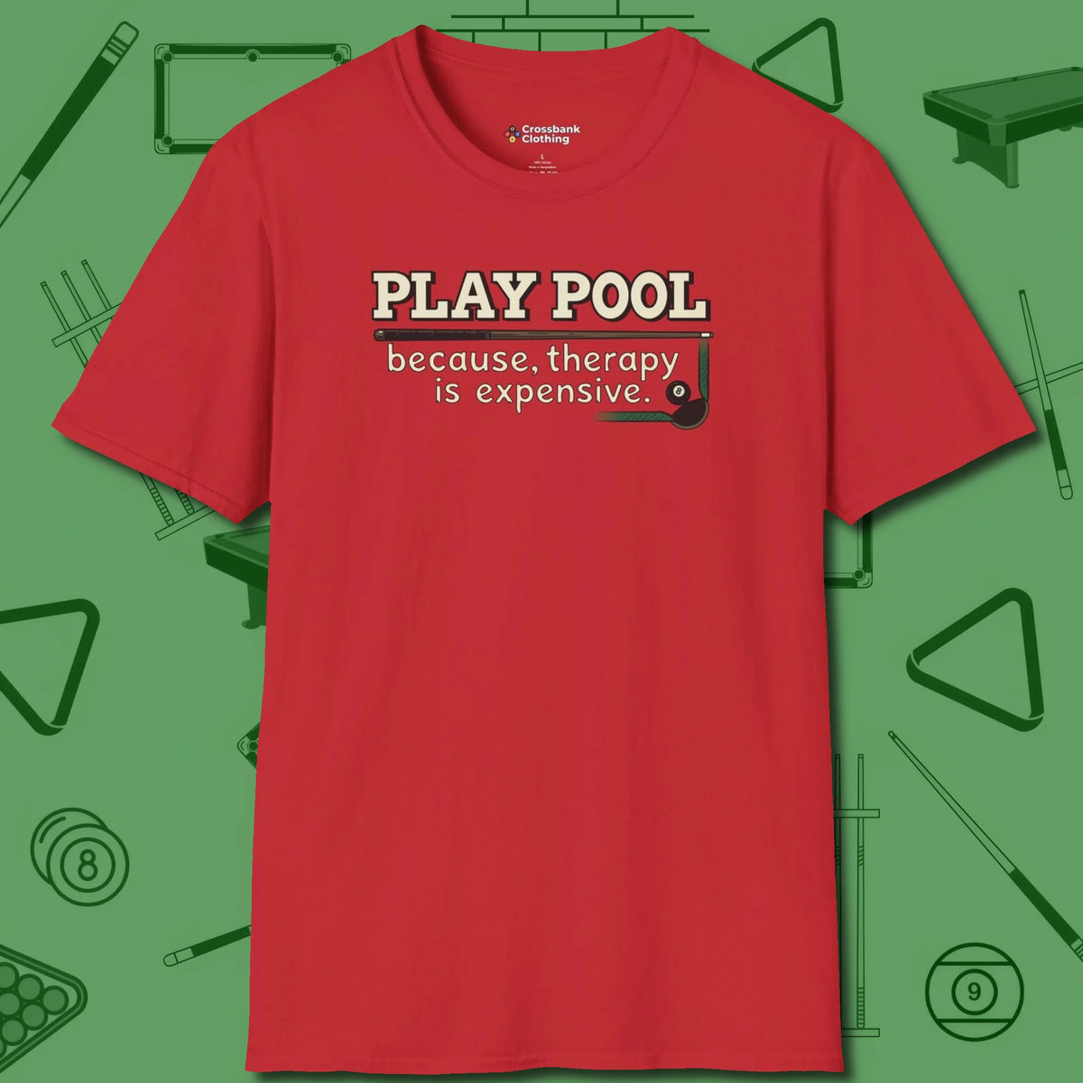 Play Therapy T-Shirt, front view, in Red the shirt that plays position