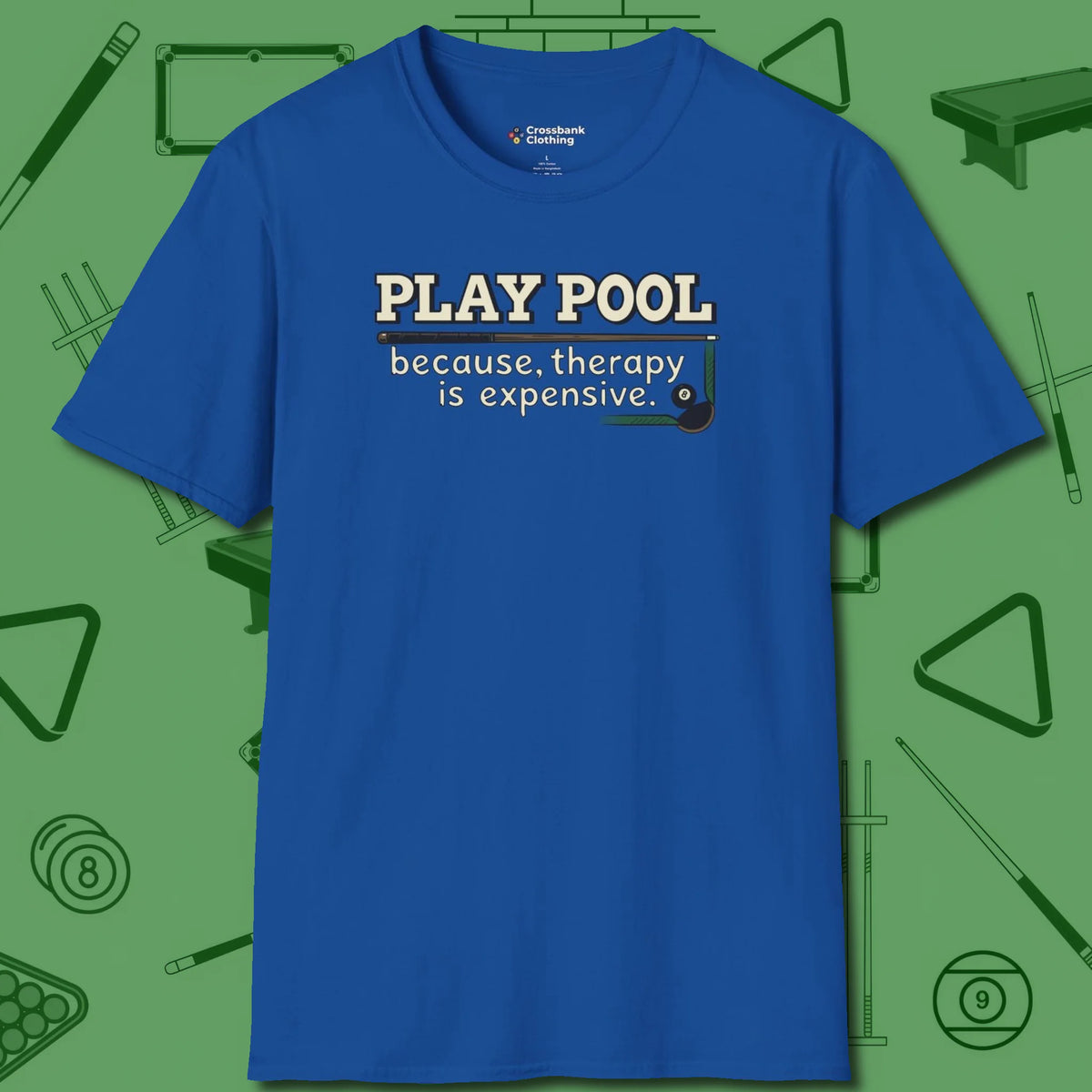 Play Therapy T-Shirt, front view, in Royal designed for dead stroke and deadpan looks