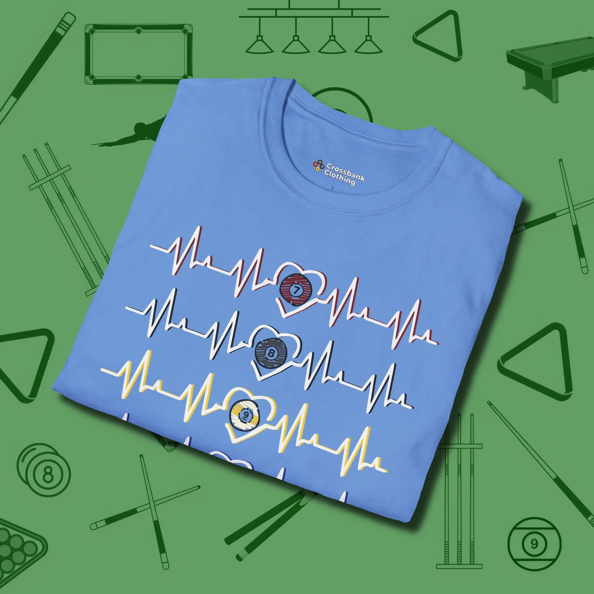 7, 8, 9, and 10 Heartbeats T-Shirt, folded view, in Carolina Blue smart apparel for strategic players