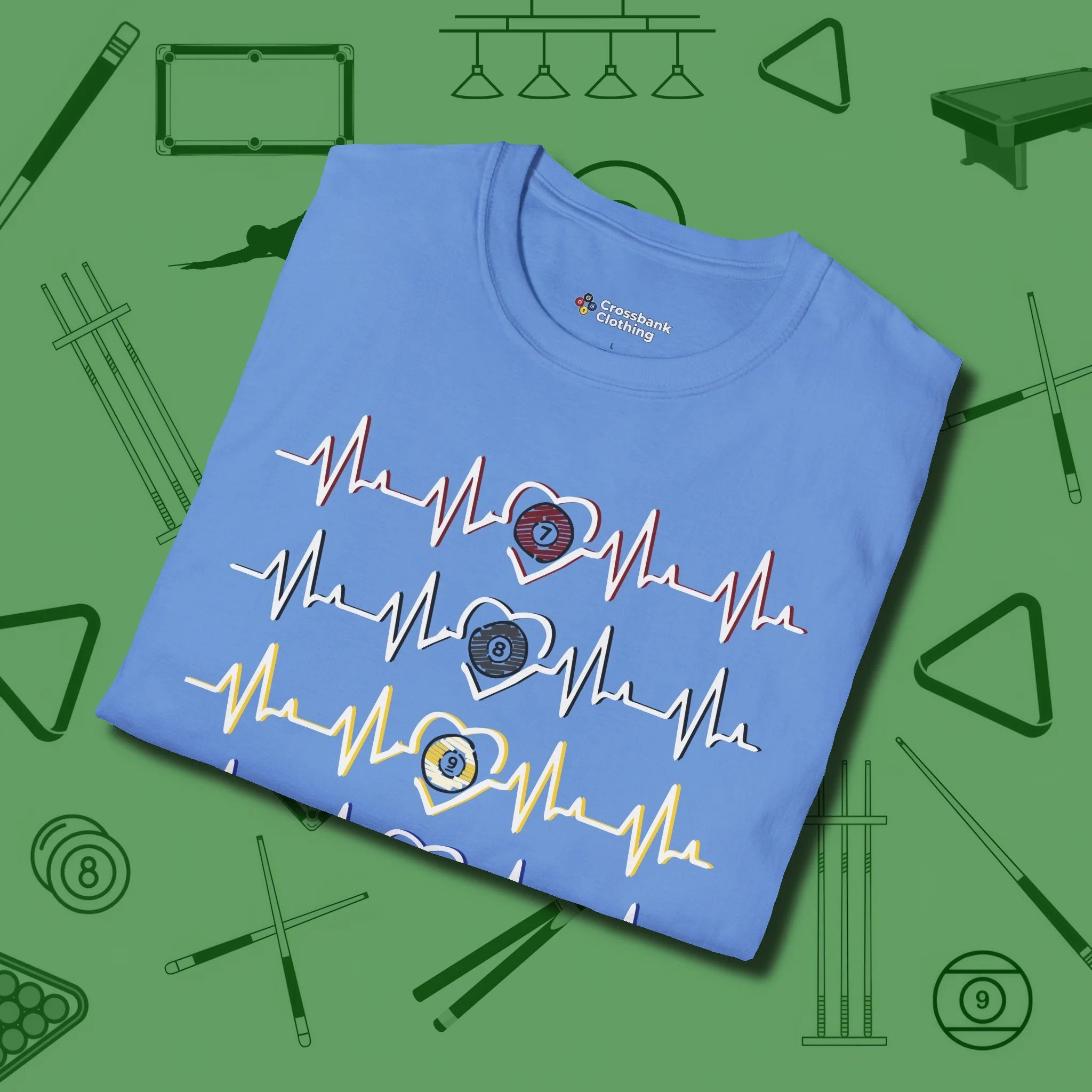 7, 8, 9, and 10 Heartbeats T-Shirt, folded view, in Carolina Blue smart apparel for strategic players