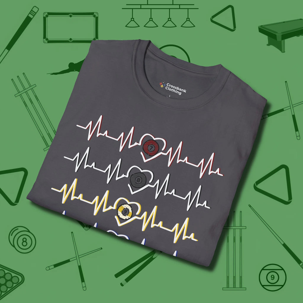7, 8, 9, and 10 Heartbeats T-Shirt, folded view, in Charcoal as serious as your stroke