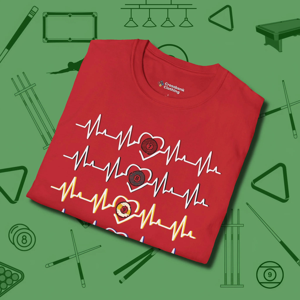 7, 8, 9, and 10 Heartbeats T-Shirt, folded view, in Red smart enough for the felt and the street