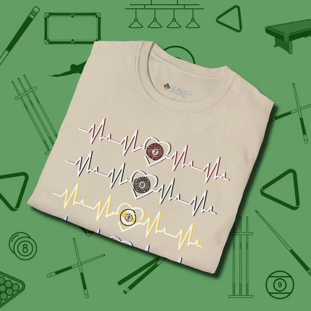 7, 8, 9, and 10 Heartbeats T-Shirt, folded view, in Sand fashion with break-and-run energy
