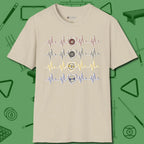 7, 8, 9, and 10 Heartbeats T-Shirt, front view, in Sand where style and cue discipline collide