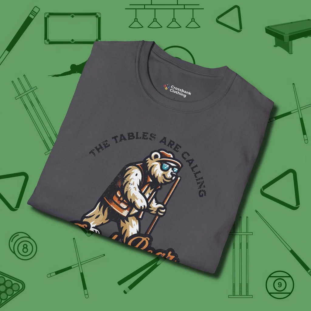Bear T-Shirt, folded view, in Charcoal styled to dominate from rack to run-out