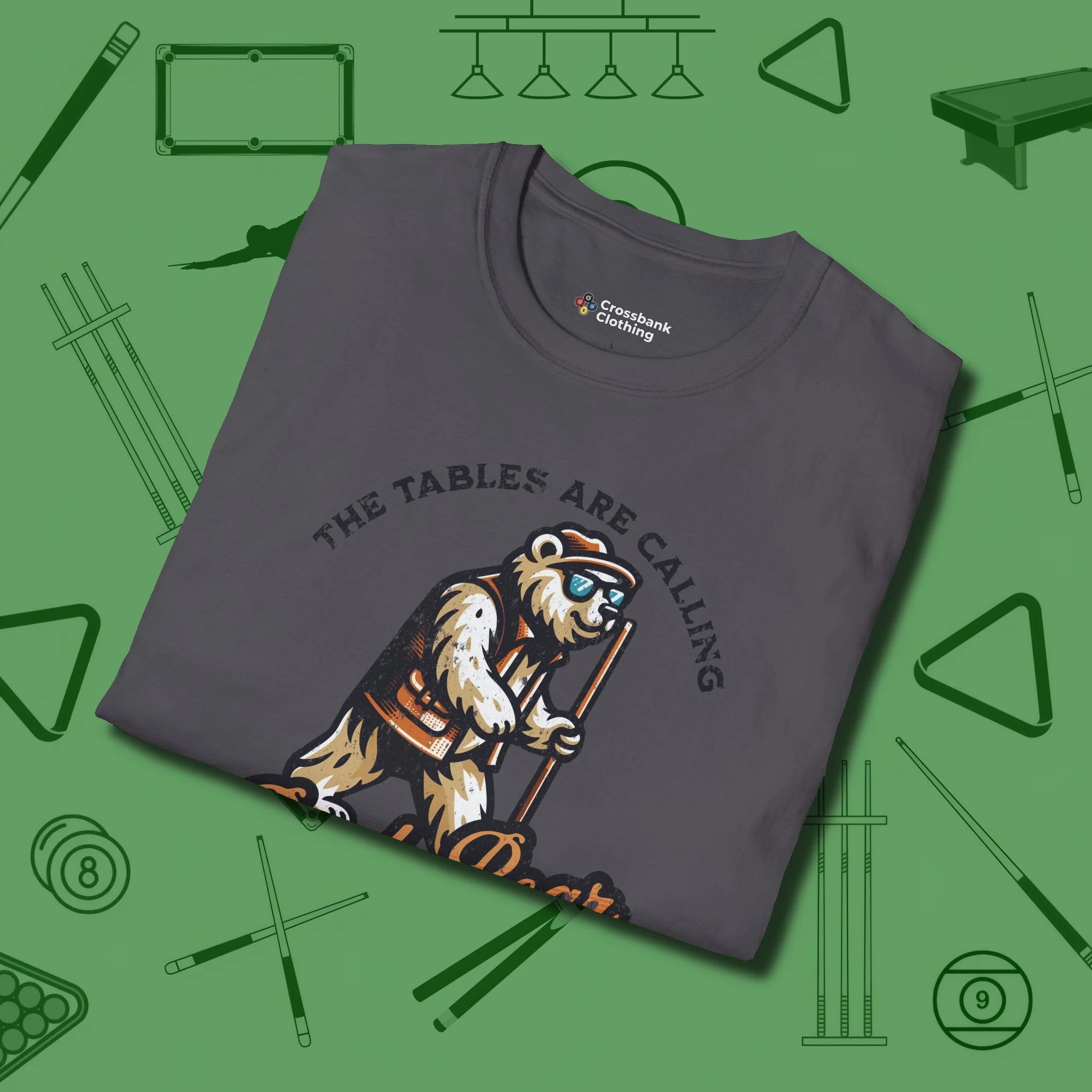 Bear T-Shirt, folded view, in Charcoal styled to dominate from rack to run-out