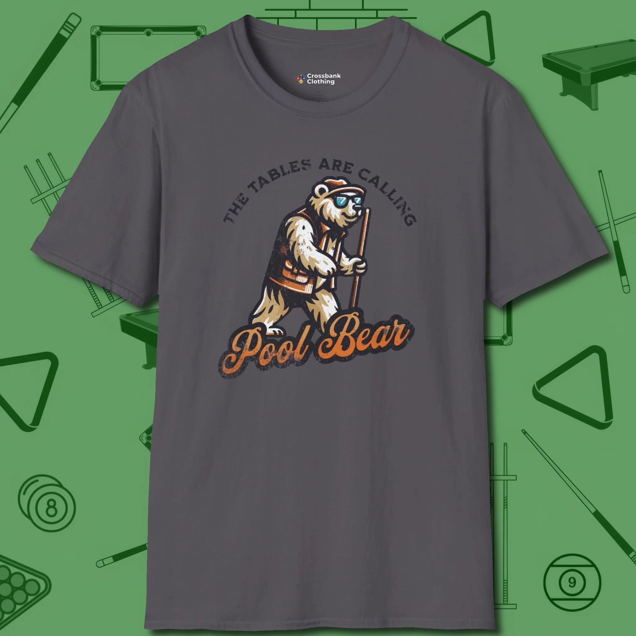 Bear T-Shirt, front view, in Charcoal designed for dead stroke and deadpan looks