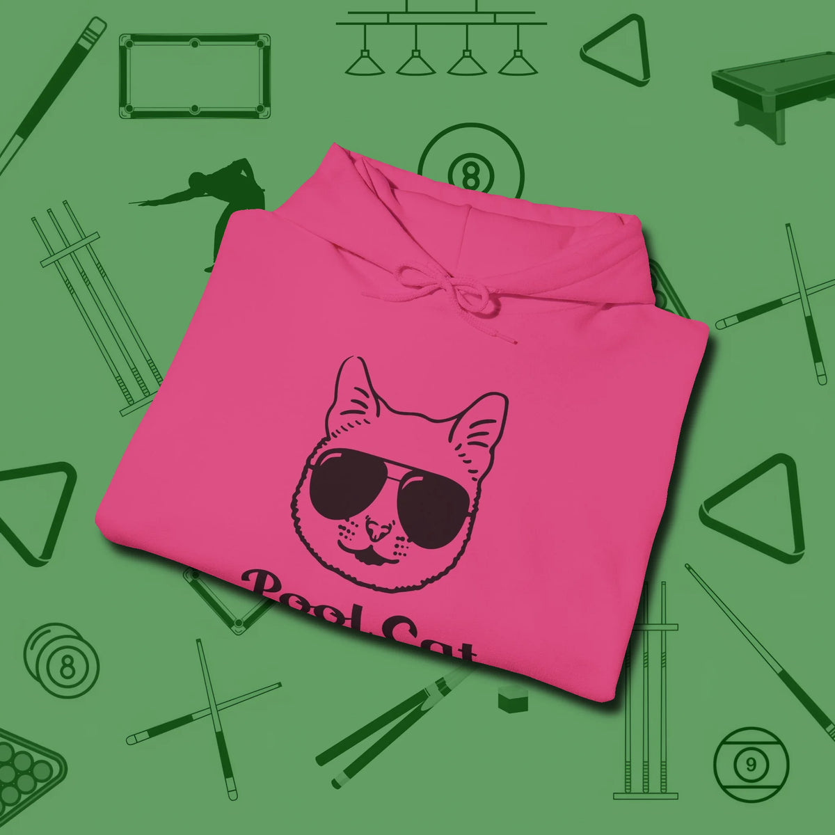 Cat Hoodie, folded view, in Heliconia where cue control meets personal style