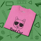 Cat T-Shirt, folded view, in Azalea cool enough for a corner pocket finish