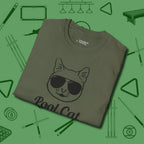 Cat T-Shirt, folded view, in Military Green smart enough for the felt and the street