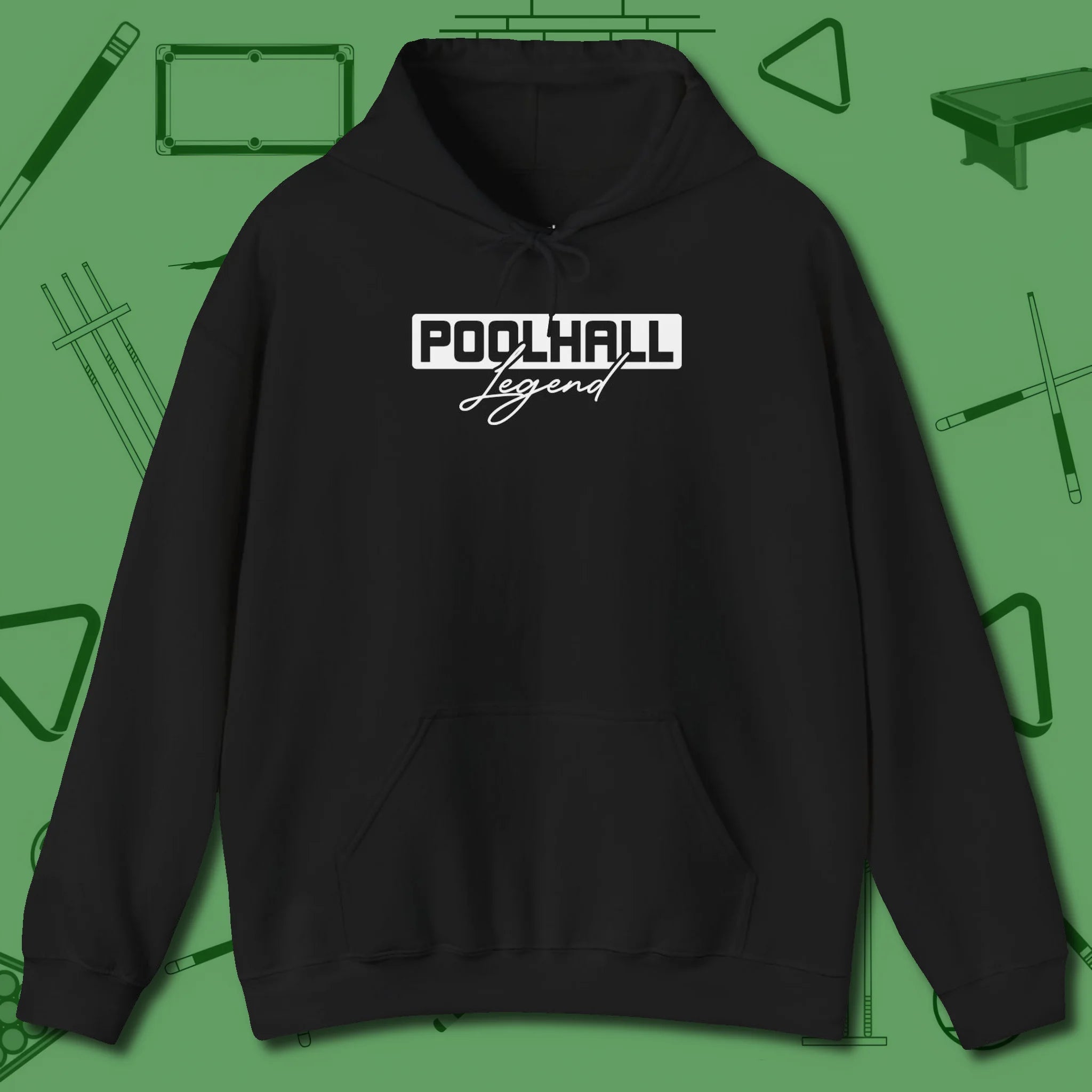 Hall Legend Hoodie, front view, in Black perfect for players with quiet fire