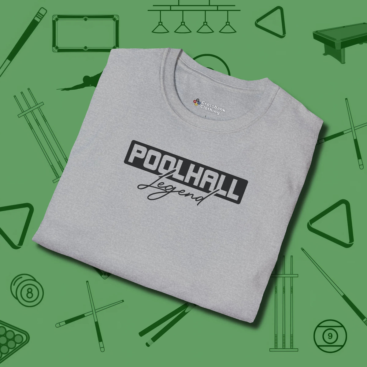 Hall Legend T-Shirt, folded view, in Sport Grey where style and cue discipline collide