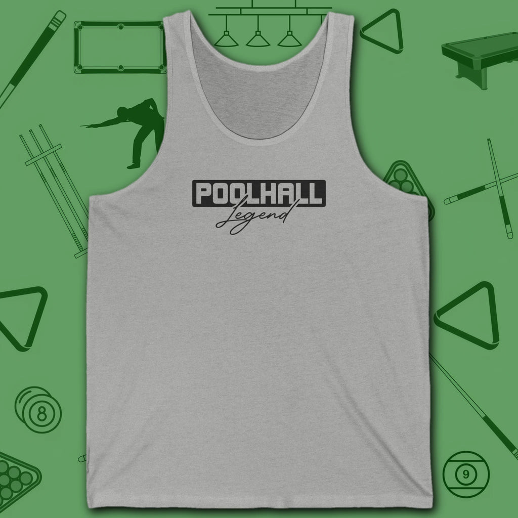 Poolhall Legend Tank Top, in Athletic Heather color, billiards tank top, front view