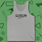 Poolhall Legend Tank Top, in Athletic Heather color, billiards tank top, front view