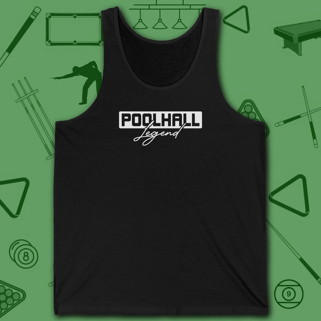 Poolhall Legend Tank Top, in Black color, billiards tank top, front view