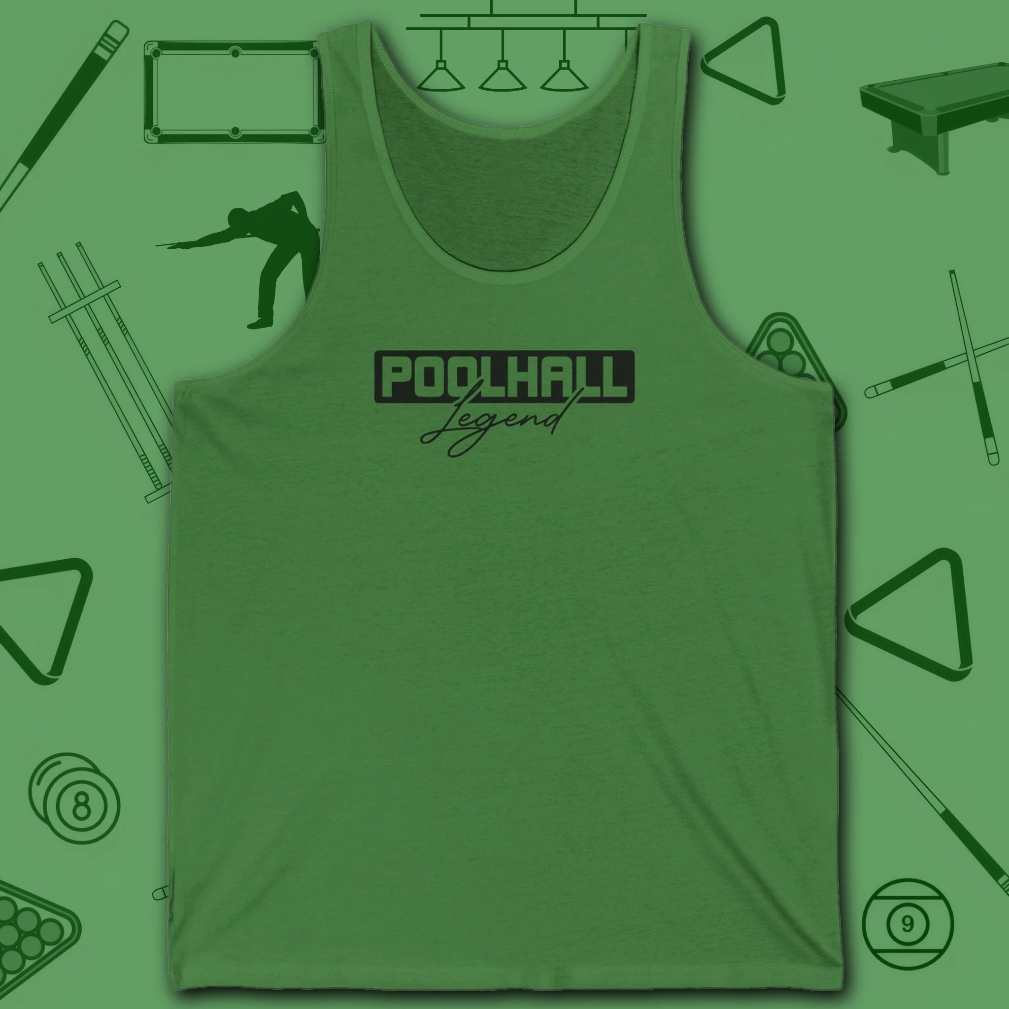 Poolhall Legend Tank Top, in Leaf color, billiards tank top, front view