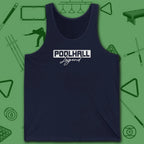 Poolhall Legend Tank Top, in Navy color, billiards tank top, front view