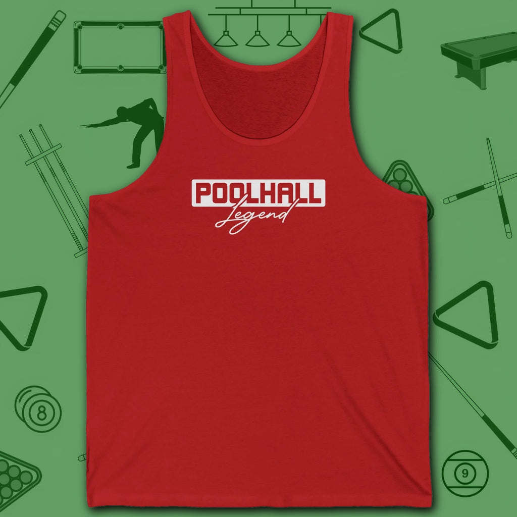 Poolhall Legend Tank Top, in Red color, billiards tank top, front view