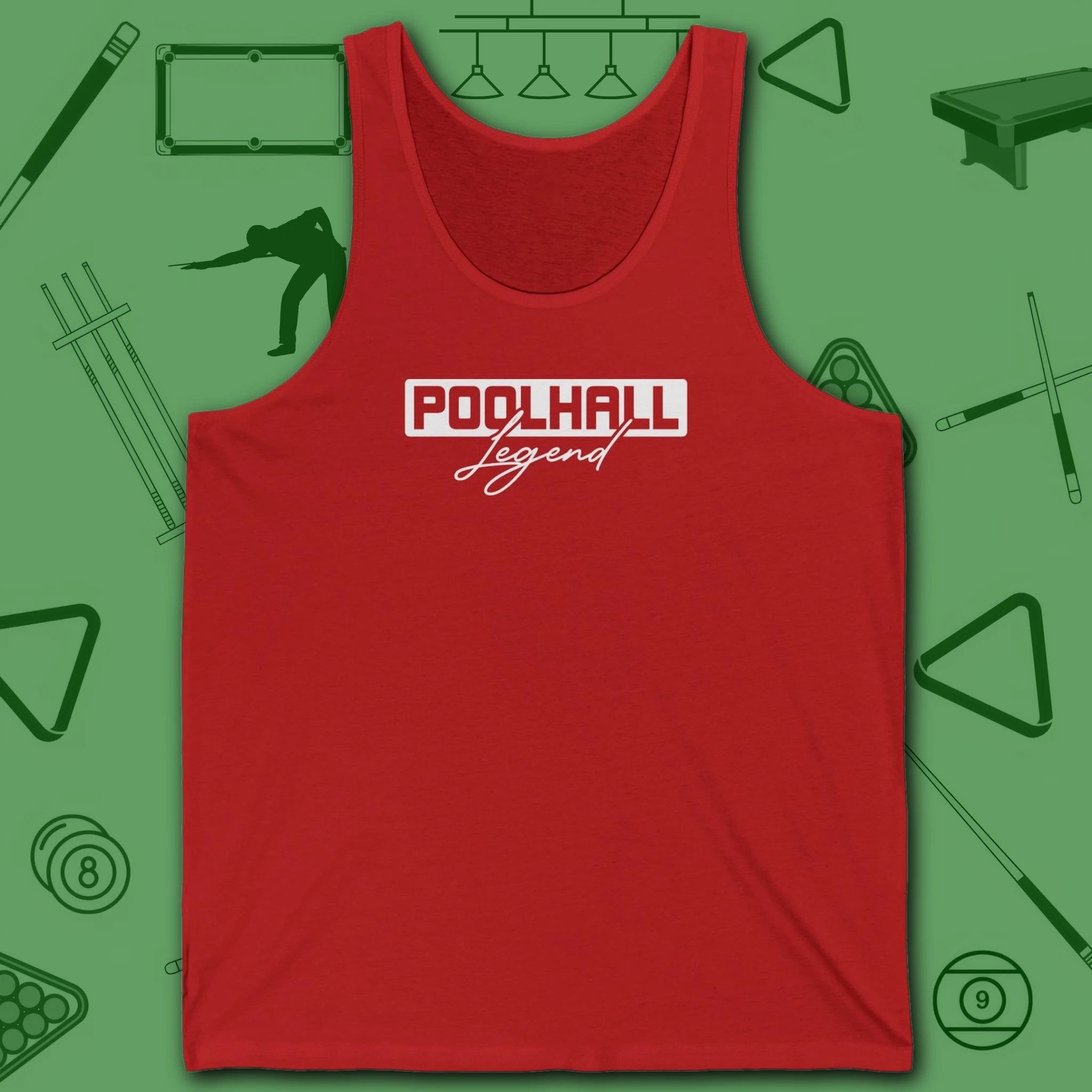 Poolhall Legend Tank Top, in Red color, billiards tank top, front view