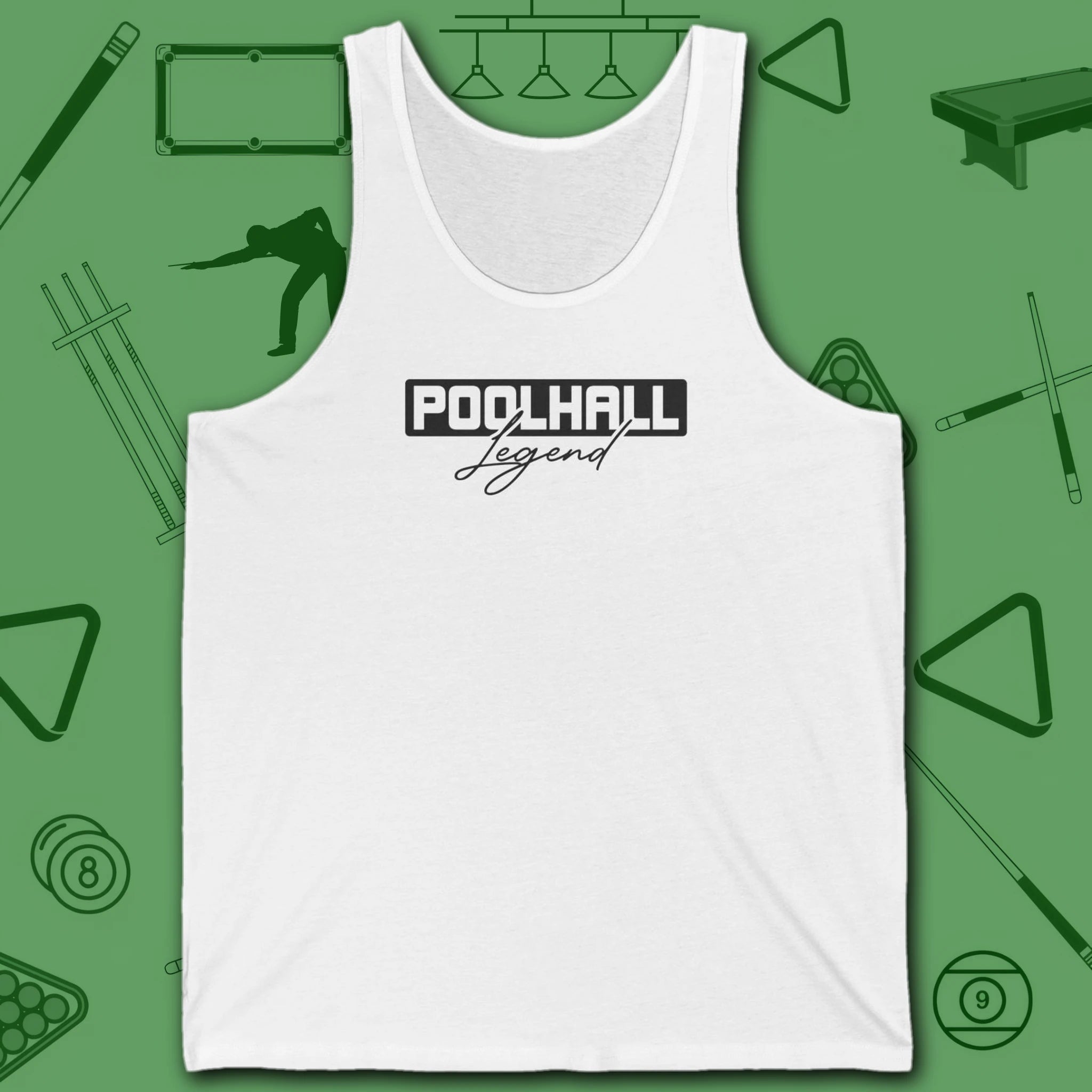 Poolhall Legend Tank Top, in White color, billiards tank top, front view