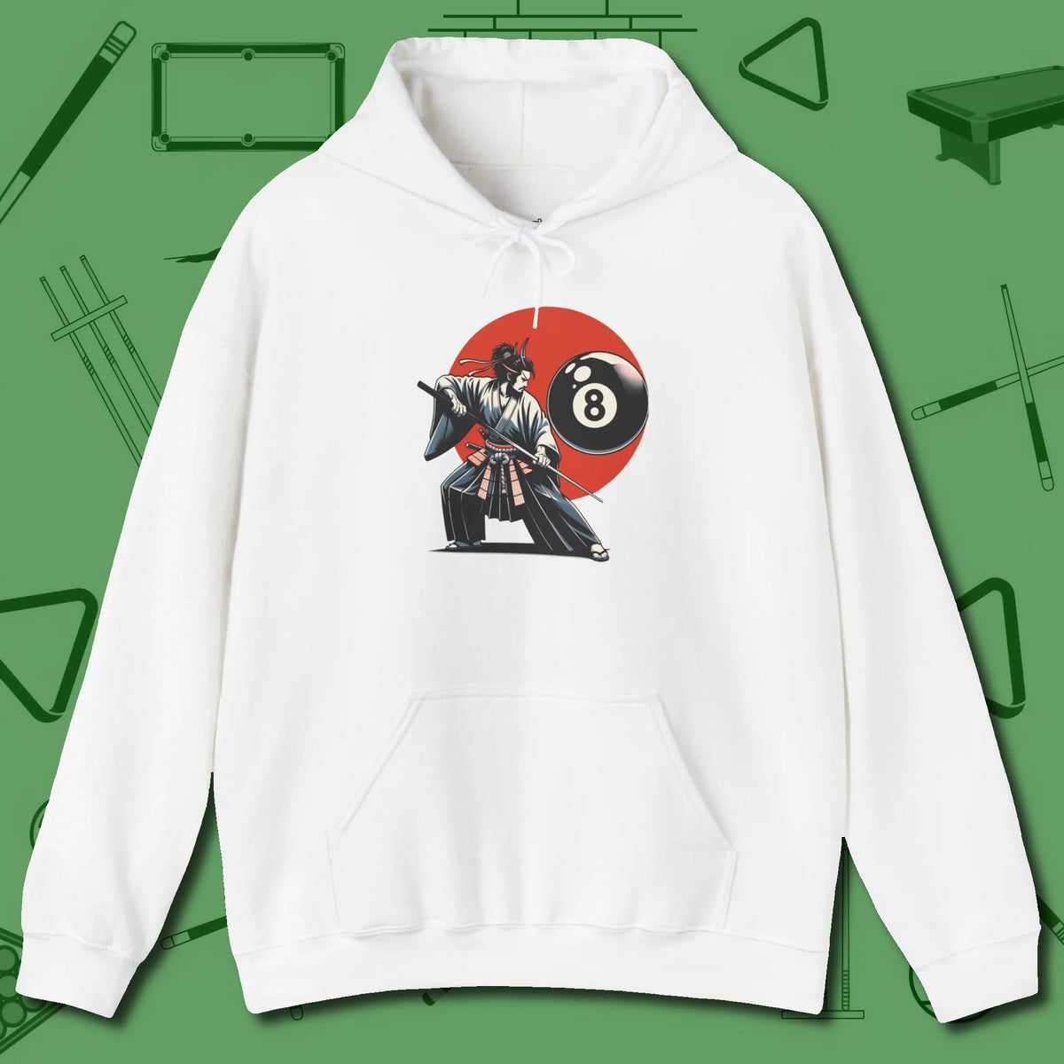 Hall Samurai Hoodie, front view, in White strike fear with swagger and precision