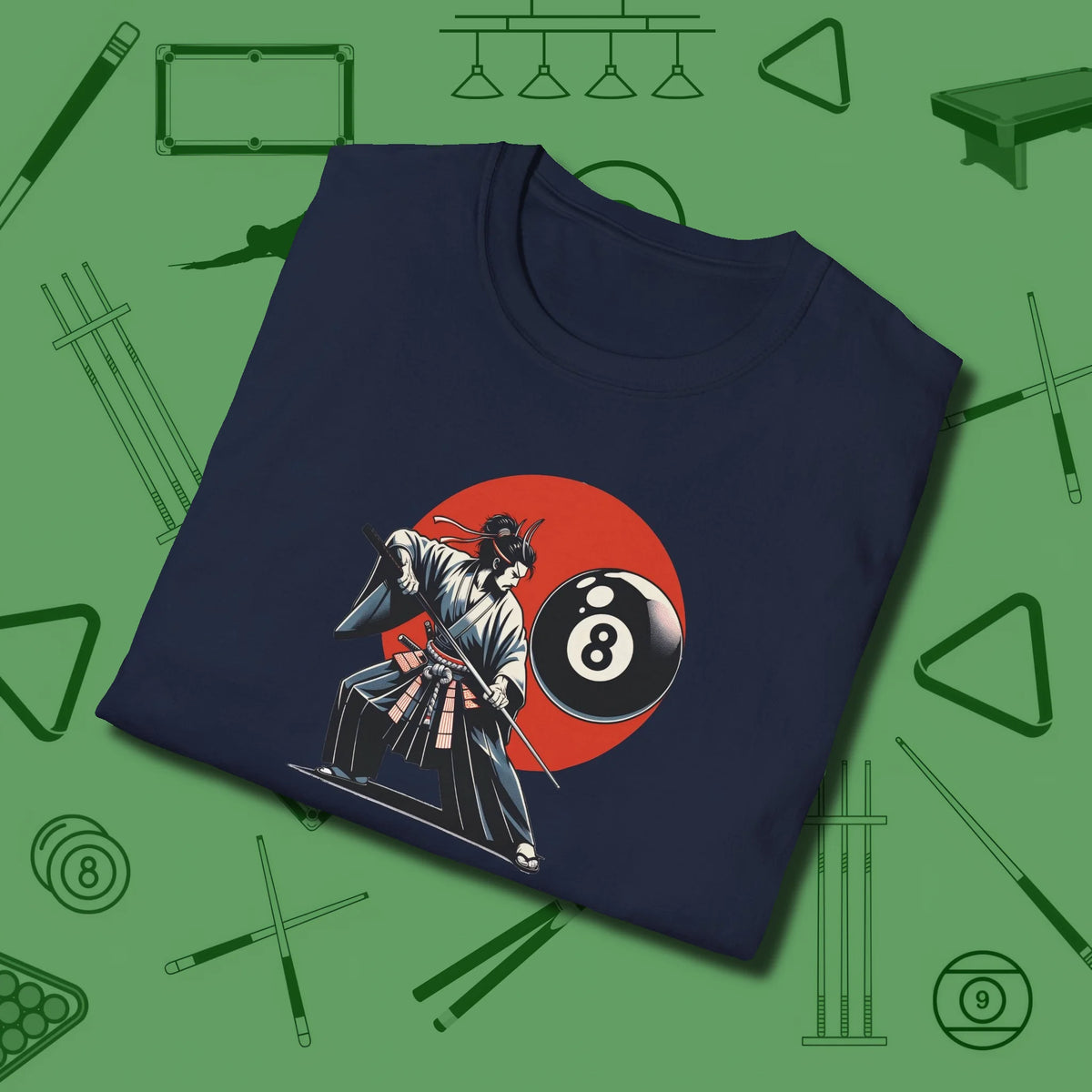 Hall Samurai T-Shirt, folded view, in Navy because you don’t just play — you represent