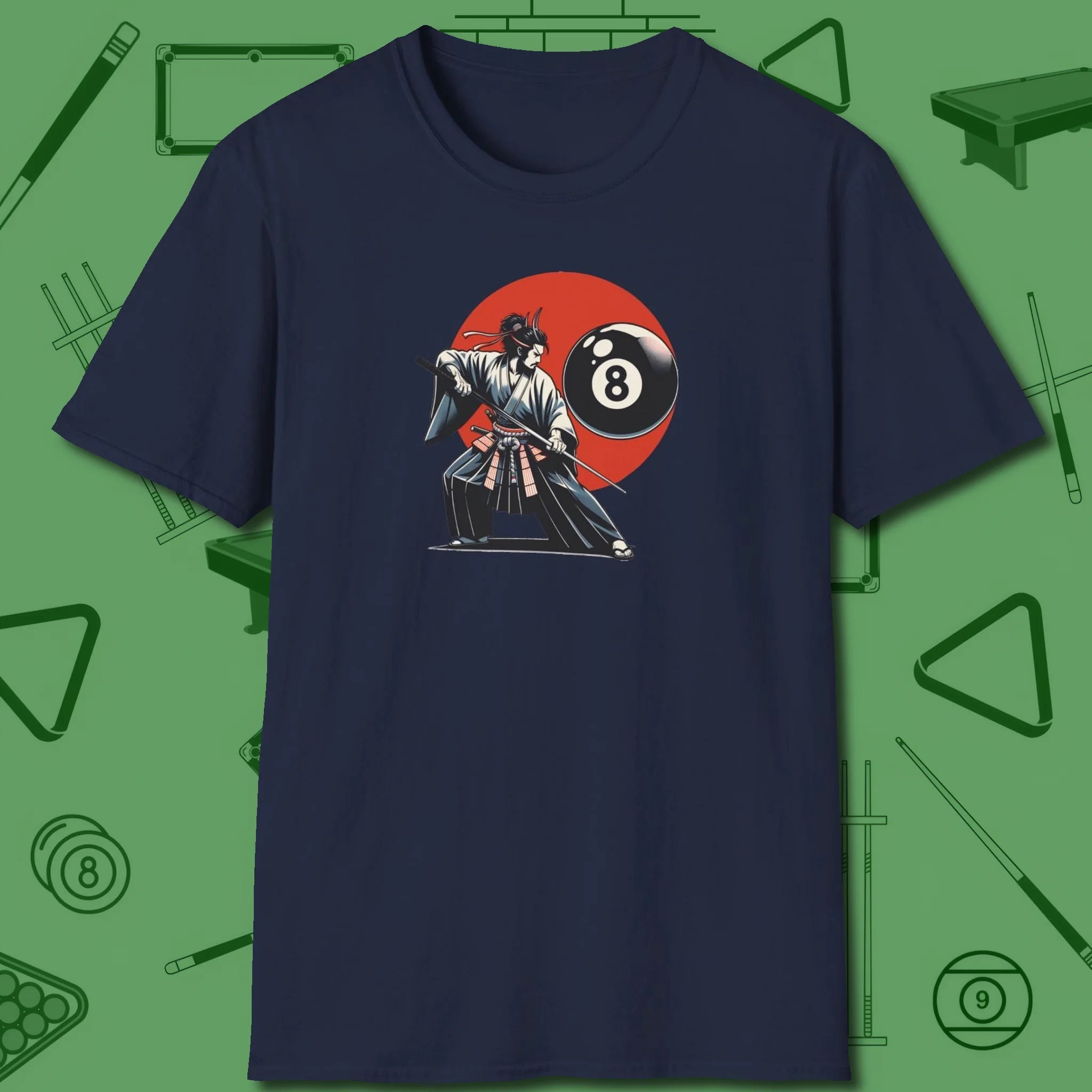 Hall Samurai T-Shirt, front view, in Navy fashion with break-and-run energy