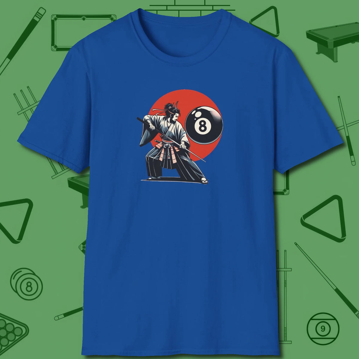 Hall Samurai T-Shirt, front view, in Royal tough like your favorite break cue
