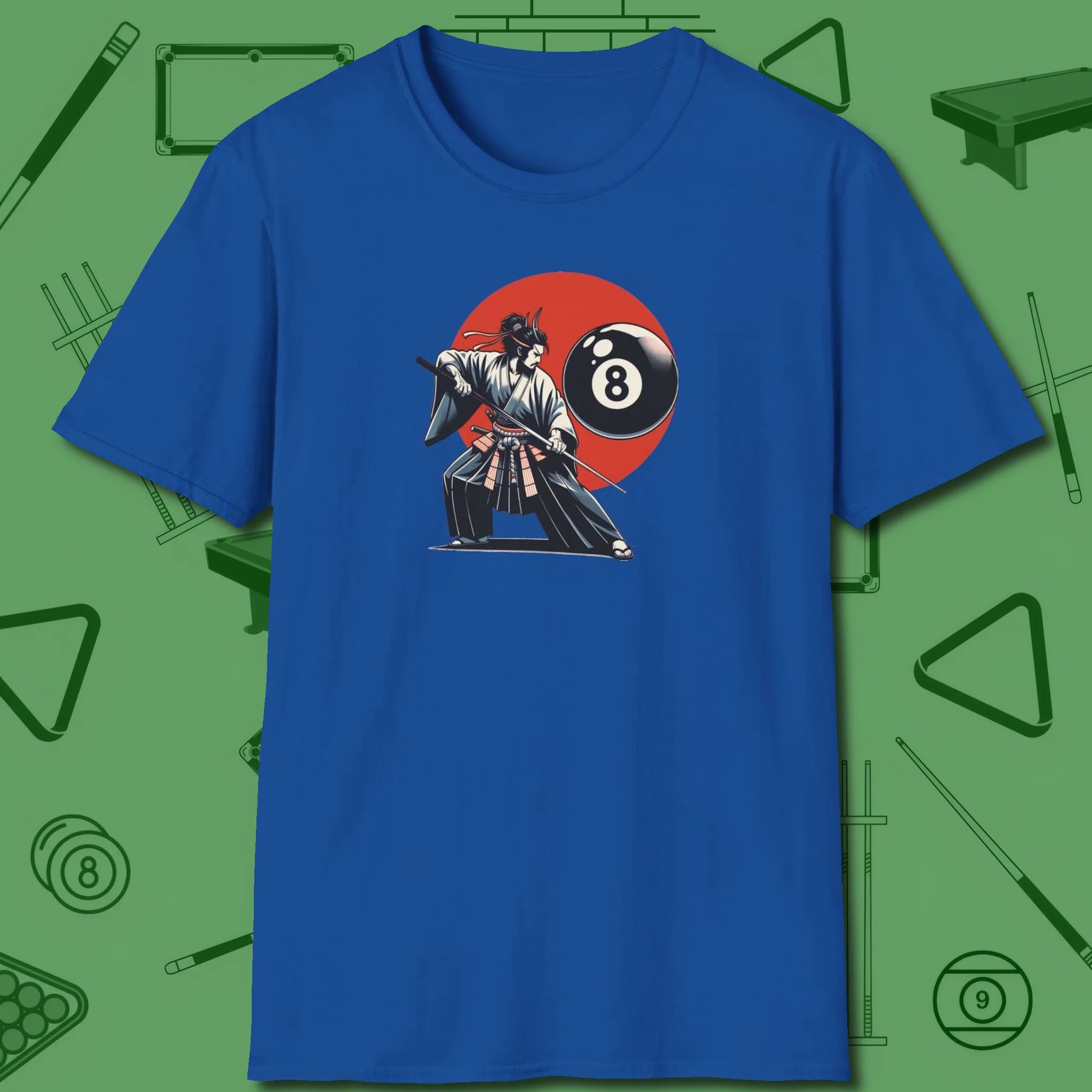 Hall Samurai T-Shirt, front view, in Royal tough like your favorite break cue