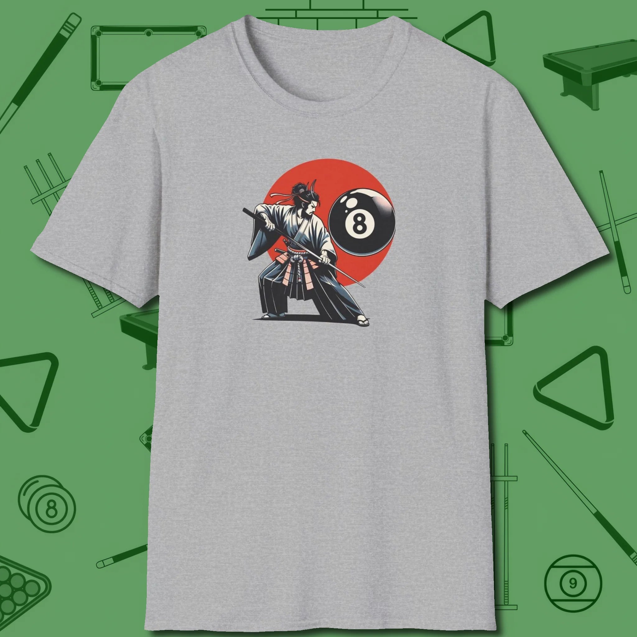 Hall Samurai T-Shirt, front view, in Sport Grey because the table is your battlefield