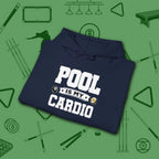 Pool Is My Cardio Hoodie, in Navy color, billiards hoodie, folded view