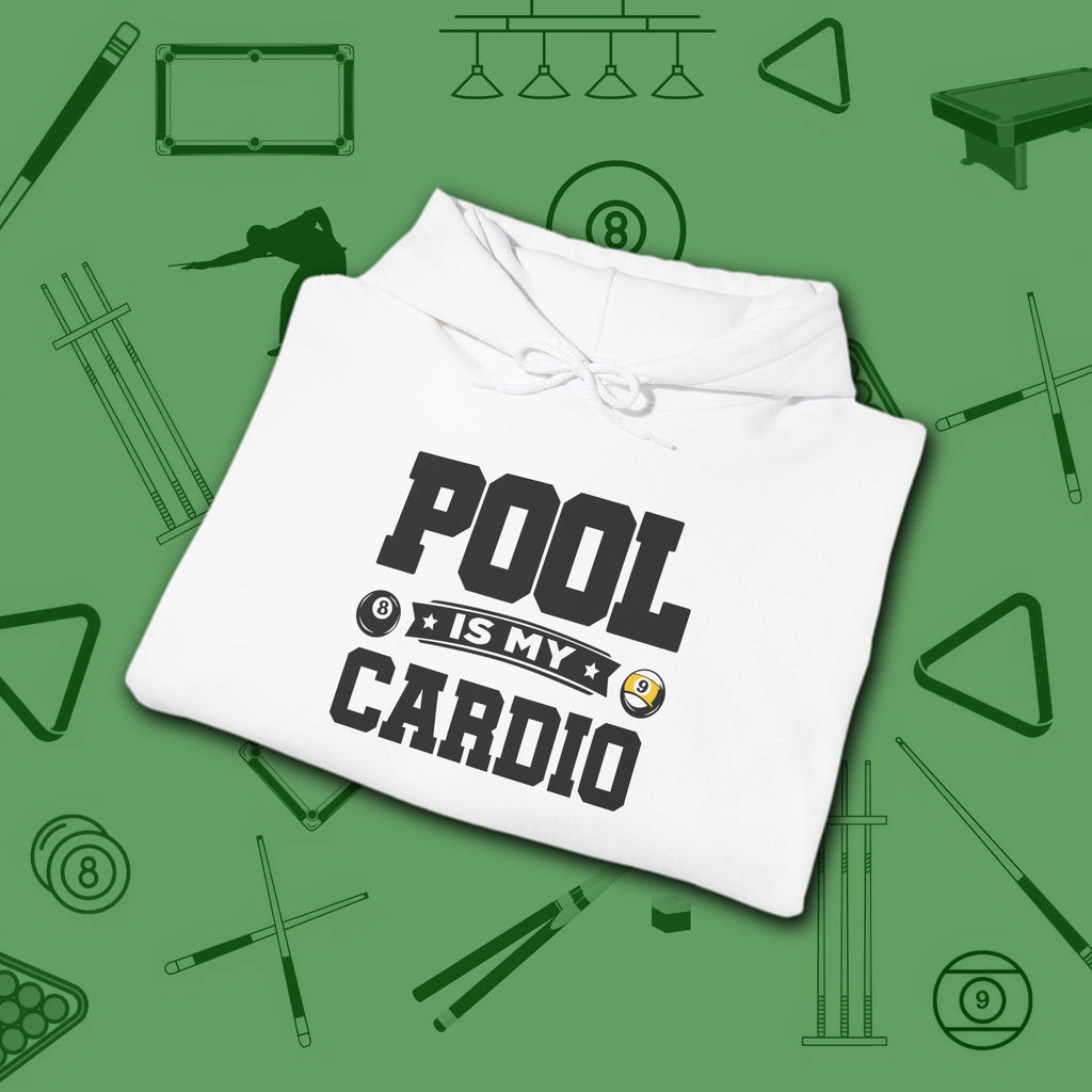 Pool Is My Cardio Hoodie, in White color, billiards hoodie, folded view