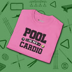 Pool is My Cardio T-Shirt, in Azalea color, billiards shirt, folded view