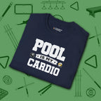 Pool is My Cardio T-Shirt, in Navy color, billiards shirt, folded view