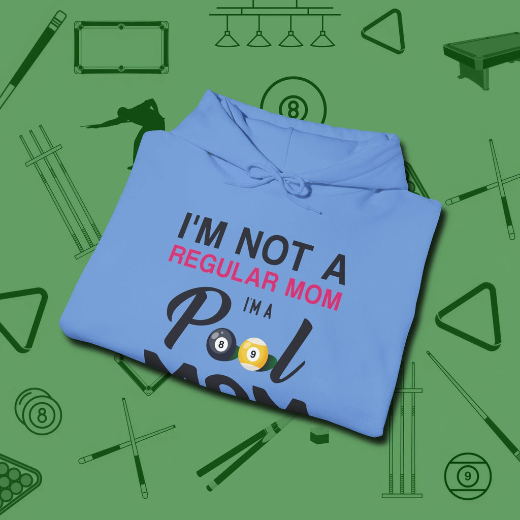 Mom Hoodie, folded view, in Carolina Blue for shooters who dress like they play: sharp