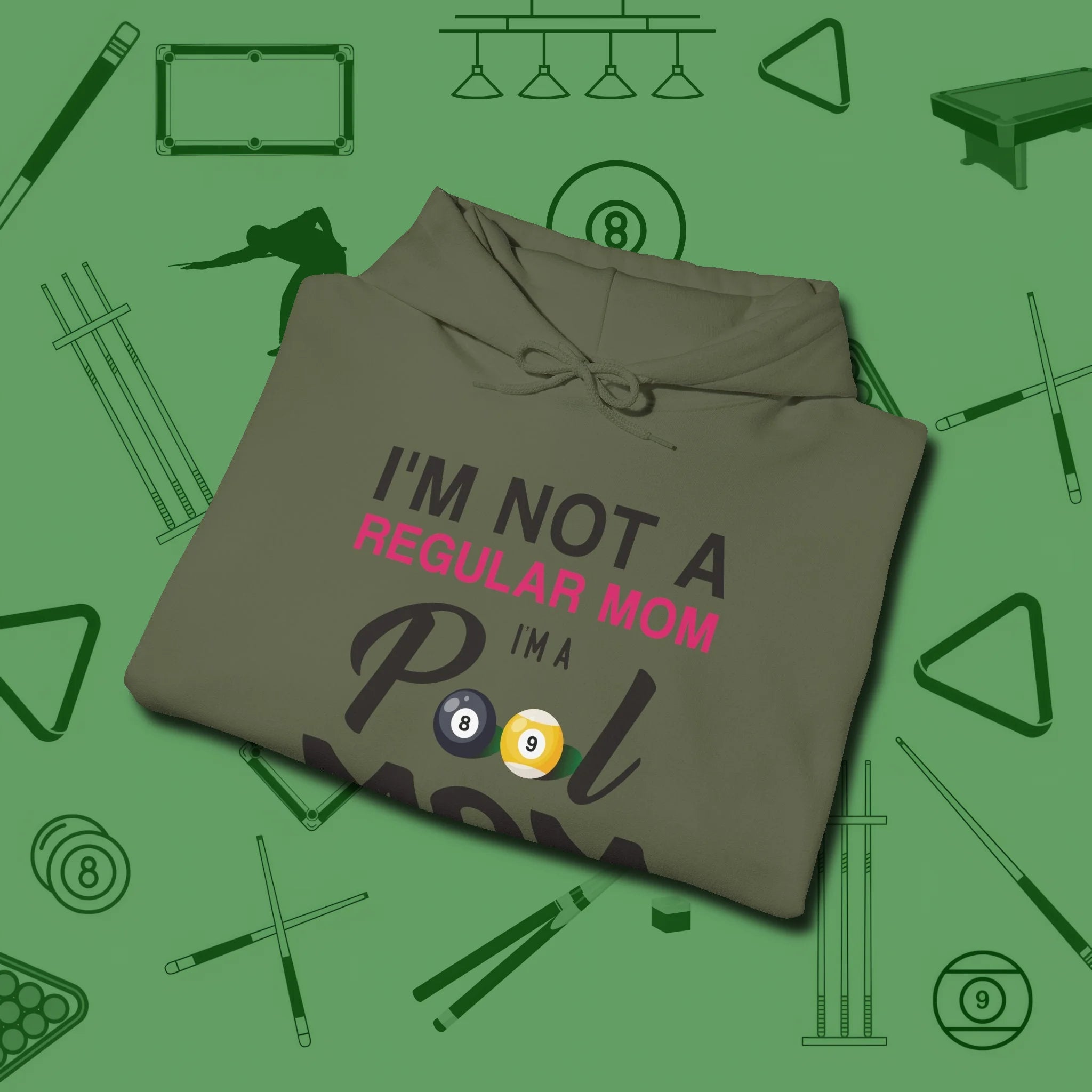 Mom Hoodie, folded view, in Military Green your secret weapon off the table