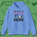 Mom Hoodie, front view, in Carolina Blue fashion with break-and-run energy