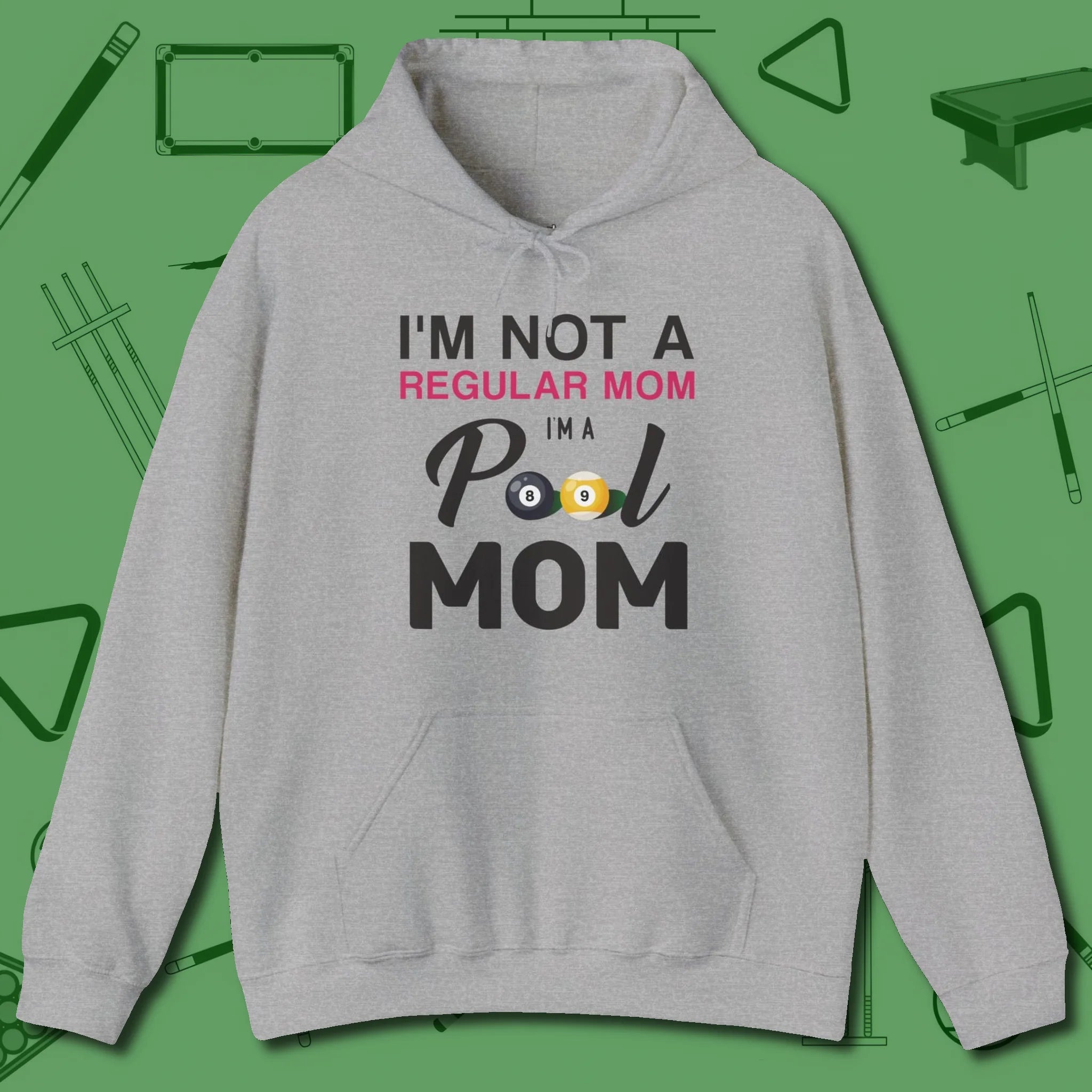 Mom Hoodie, front view, in Sport Grey for players who live the game