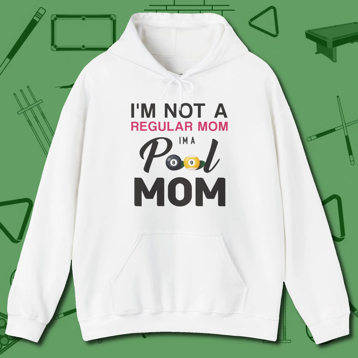 Mom Hoodie, front view, in White what the real shooters wear