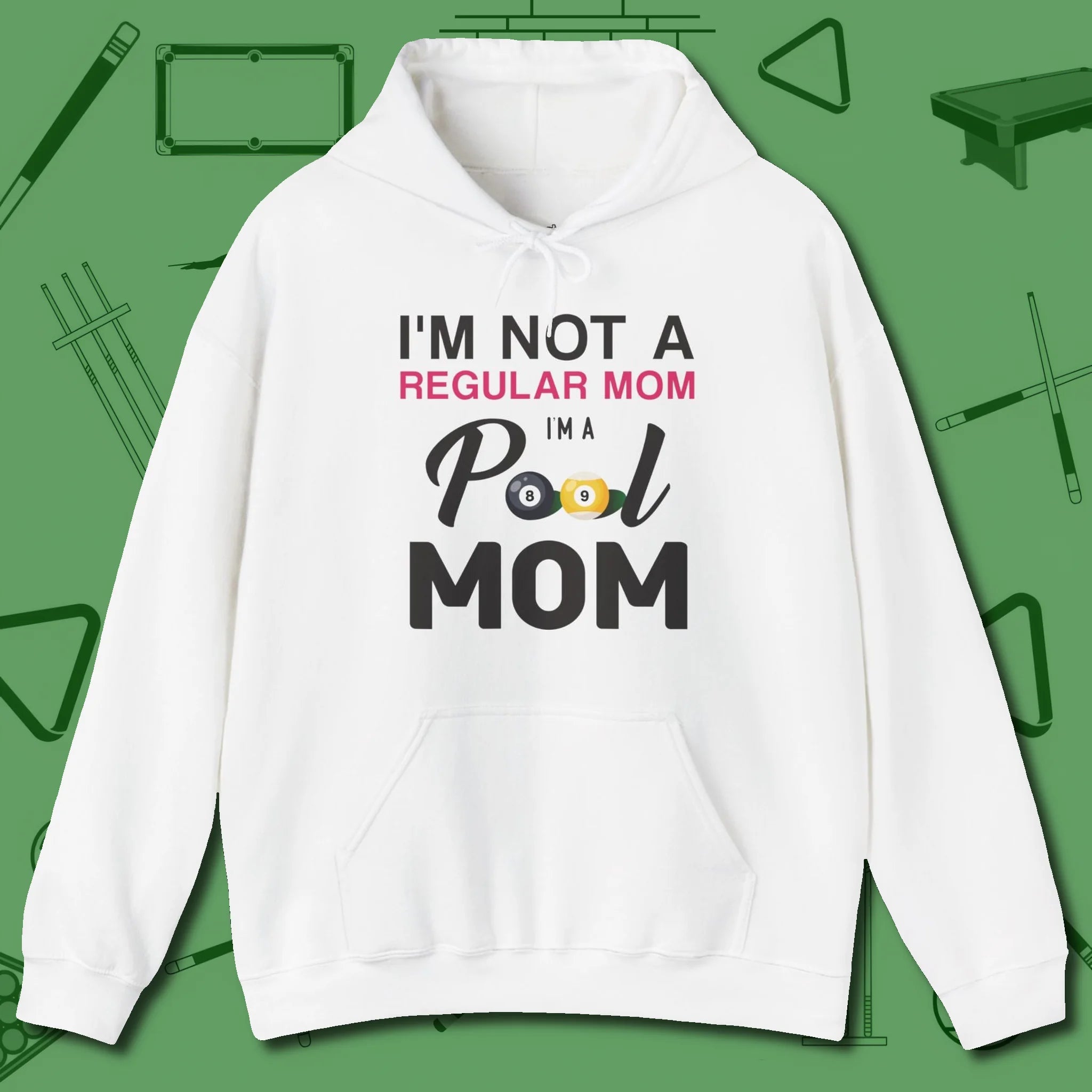 Mom Hoodie, front view, in White what the real shooters wear