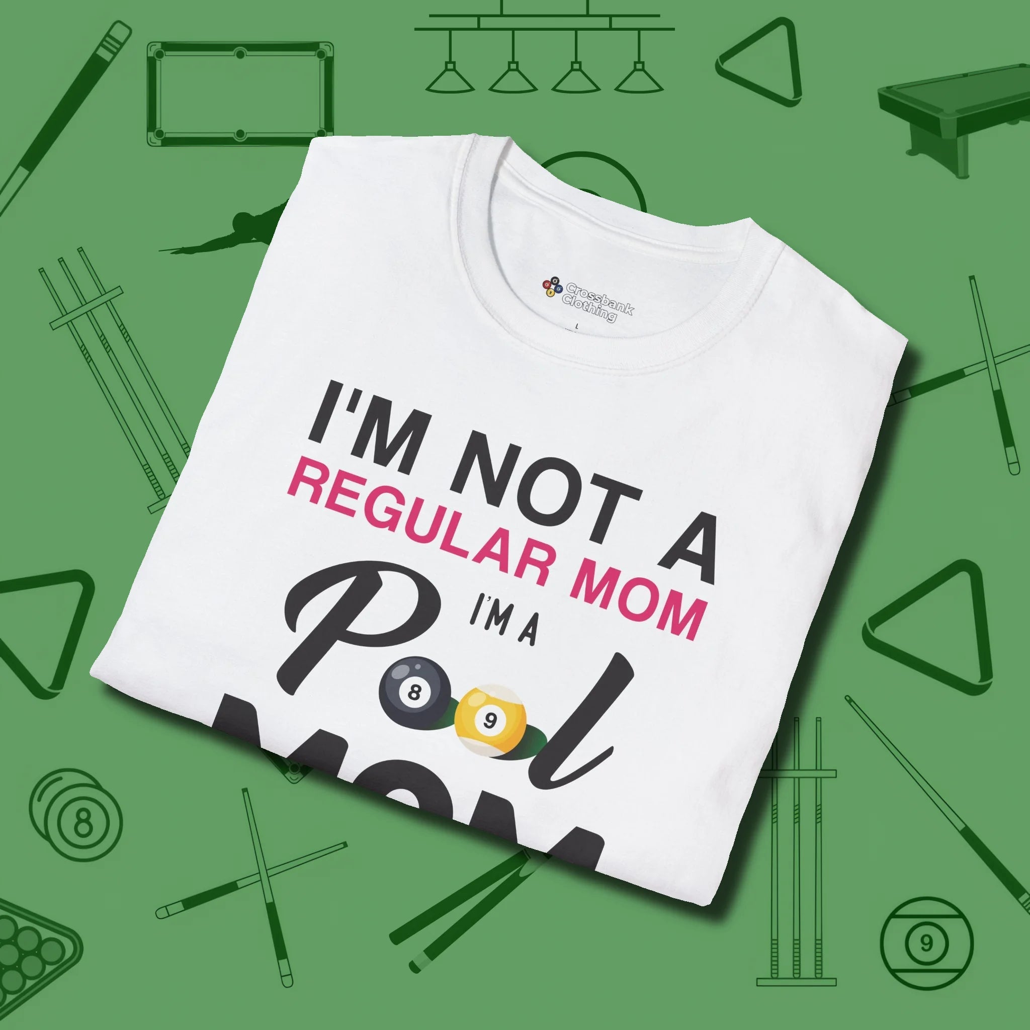 Mom T-Shirt, folded view, in White helps your stroke and your style