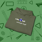 Pool Over People Hoodie, in Military Green color, billiards shirt, folded view